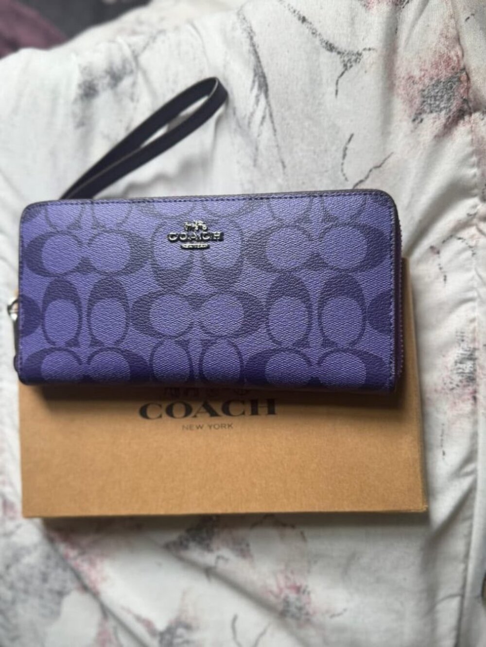 Coach Signature Canvas Zip Around Wallet Purple
